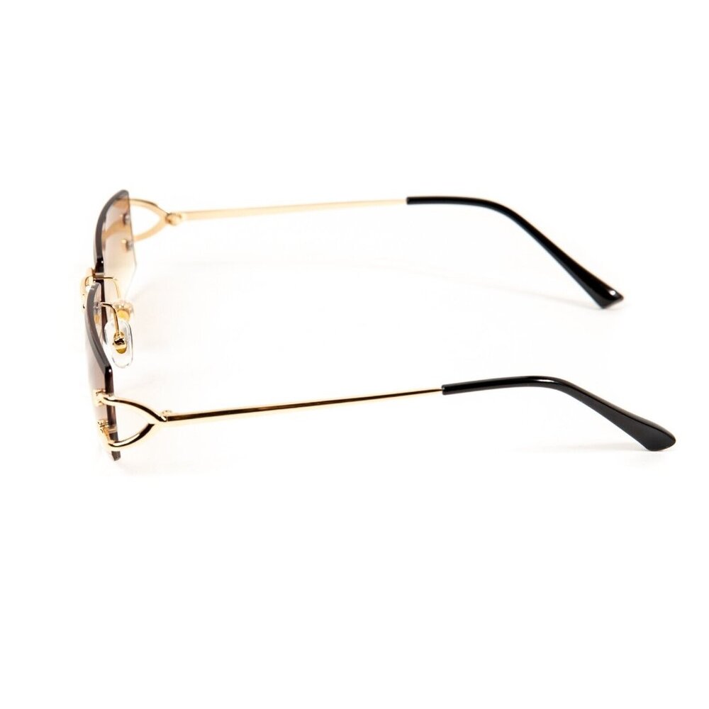Narrow Rimless Gold Frame Stylish Light Brown Gradient Tinted Lens Sunglasses - Picture 6 of 6